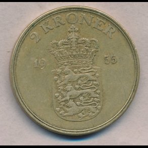 1955, Frederik IX, 2 kroner, 1+,