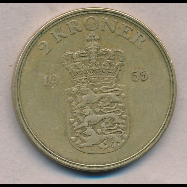 1955, Frederik IX, 2 kroner, 1+,