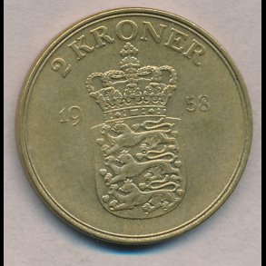 1958, 2 kroner, 1+,