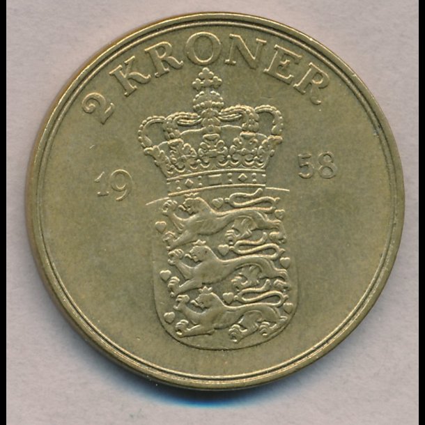 1958, Frederik IX, 2 kroner, 1+,