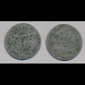 1757, Dansk Vestindien, Frederik V, 12 skilling, 1 (+)