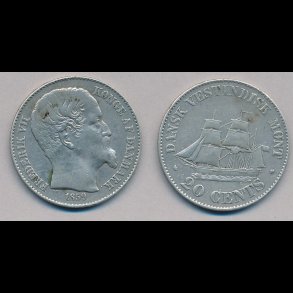 1859, Dansk Vestindien, Frederik VII, 20 cents, 1+, lbnr 30