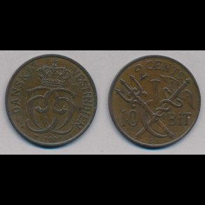 1905, Dansk Vestindien, Christian IX, 2 cents, 10 bit, 1+