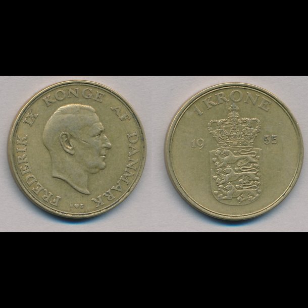1955, Frederik IX, 1 krone, 1+,