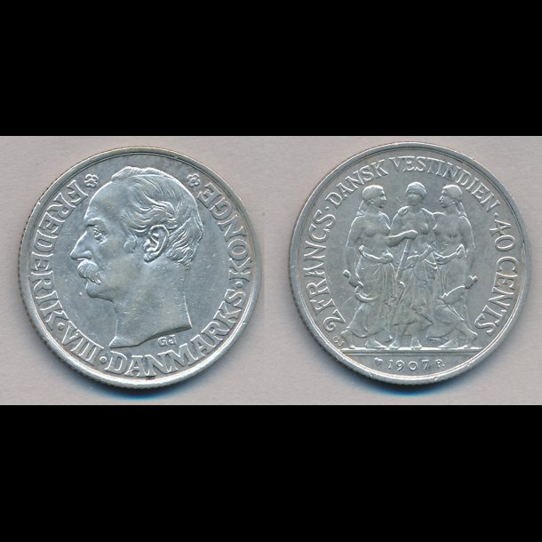 1907, Dansk Vestindien, Frederik VIII, 40 cents, 01