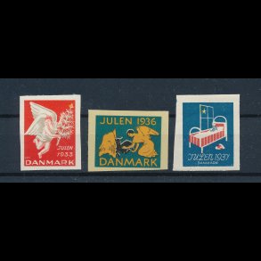 TILBUD Julemrker 1933, 1936, 1937, UTAKKEDE katalogvrdi 180 kr, julemrke, 4215