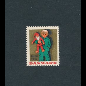 1932, Julemrke, Danmark, Barn med nisse, enkelt mrke,