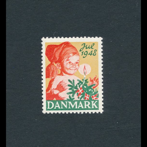 1948, Julemrke, Danmark, Dreng med nissehue, enkelt mrke,