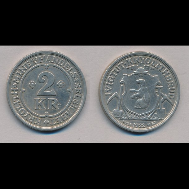 Kryolith Mine &amp; Handelsselskab, 2 kroner, 1922, 1+