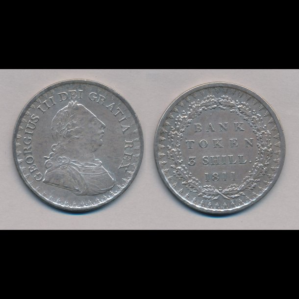 1811, England, George III, 3 Shilling Bank Token, 1+