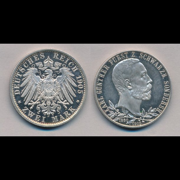 1905, Tyskkland, 2 mark, Karl Gnter Fyrste af Schwarzburg-Sondershausen, M