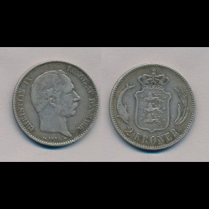 1875, 2 kroner, slvmnt, 1+,