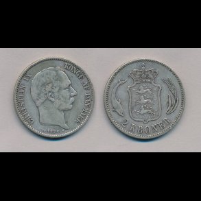1876, 2 kroner, slvmnt, 1+,