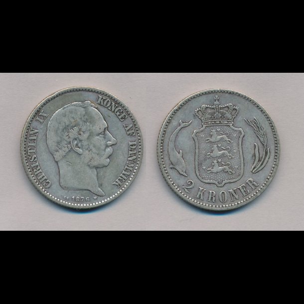 1876, Christian IX, 2 kroner, slvmnt, 1+