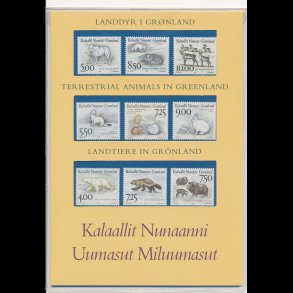   1993 - 1995, Landdyr i Grnland, frimrker, plydende 64 kr, nedsat fra 49,-kr,
