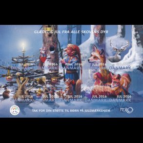 2016, Gl�delig jul fra alle skovens dyr, selvkl�bende miniark,