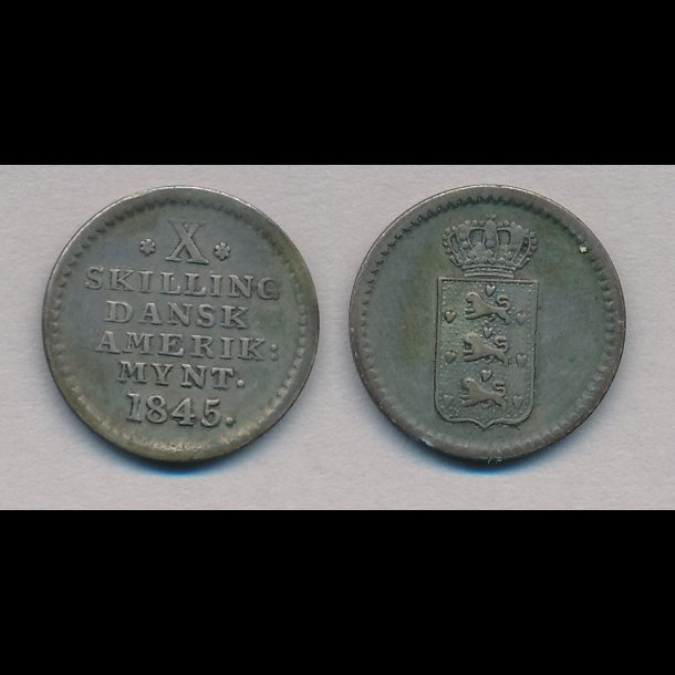 1845, Dansk Vestindien, Dansk Amerikansk mnt, X skilling, 1+