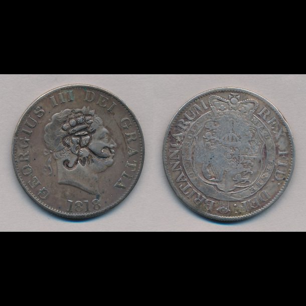 1818, Dansk Vestindien, England, Georg III, 1/2 crown, kontramarkeret med kronet Fr. VII, 