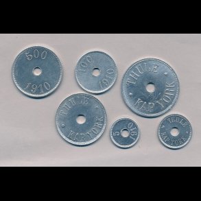 Thule, Kap York 1910-1932, komplet st, 5 re -10 kroner, 6 mnter ialt, 0-01