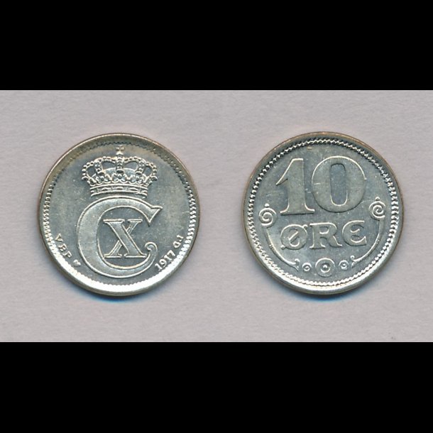 1917, 10 re, slv, 01, NEDSAT fra 65,-kr,