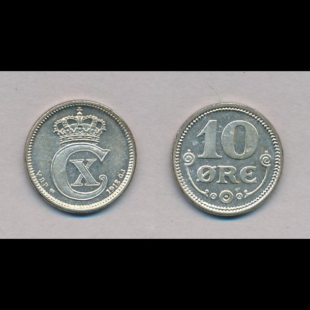 1918, 10 re, slv, 0, NEDSAT fra 50,-kr,