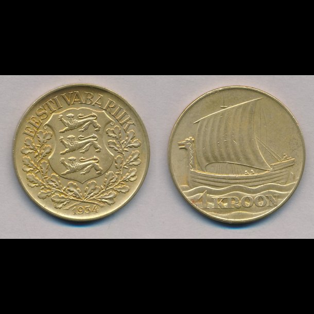 1934, Estland, 1 kroon, 1+,
