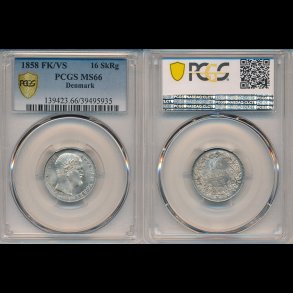 1858, Frederik VII, 16 skilling, 0, MS66!