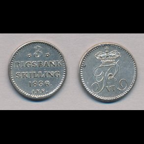 1836, Frederik VI, 3 rigsbank skilling, 01, H33,
