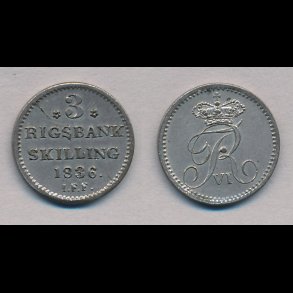 1836, Frederik VI, 3 rigsbank skilling, 01, H33,
