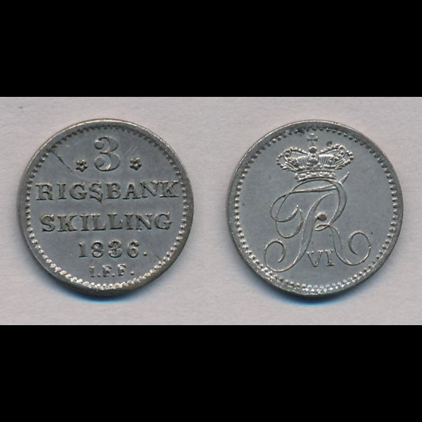 1836, Frederik VI, 3 rigsbank skilling, 01, H33,