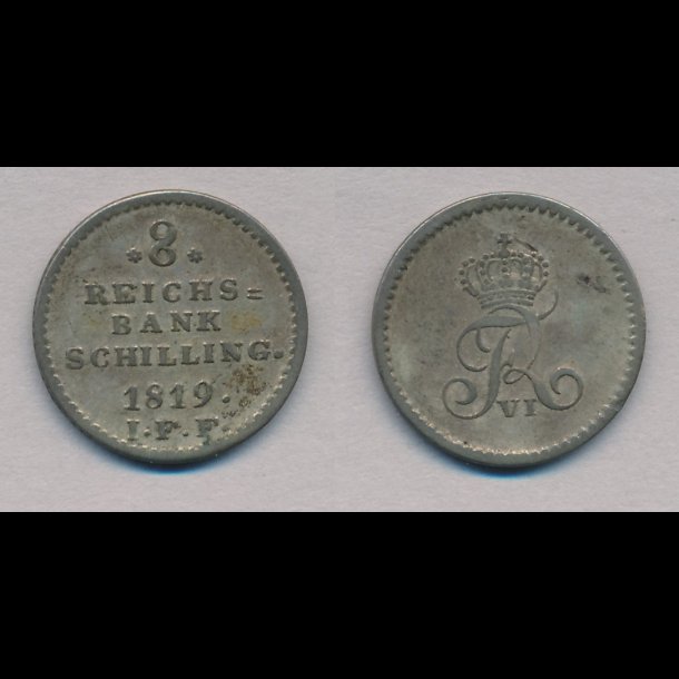 1819, Frederik VI, 8 rigsbank skilling, 1+, H31C, Nedsat!