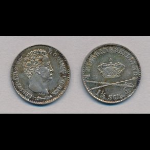 1842, Christian VIII, 4 rigsbank skilling, VS, 01 / 0, H8B,