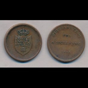 1813, Frederik VI, rigsbanktegn, 6 skilling, 1+, nr1,