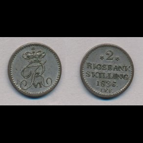 1836, Frederik VI, 2 rigsbank skilling, 1+, H34,