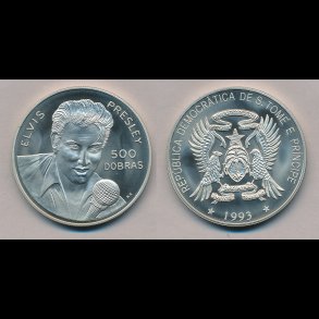 1993, Sao, Tome & Principe, 500 dobras, Elvis Presley, NEDSAT fra 125,-kr,
