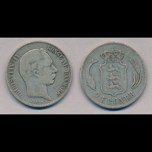 1876, Christian IX, 2 kroner, slvmnt, 1,