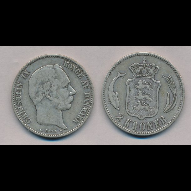 1875, Christian IX, 2 kroner, slvmnt, 1 / 1+,