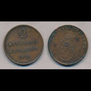 1818, Frederik VI, 2 rigsbank skilling, 1+,