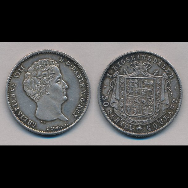 1847, FF, Christian VIII, 1 rigsbank daler, 1+ / 01, H B4,