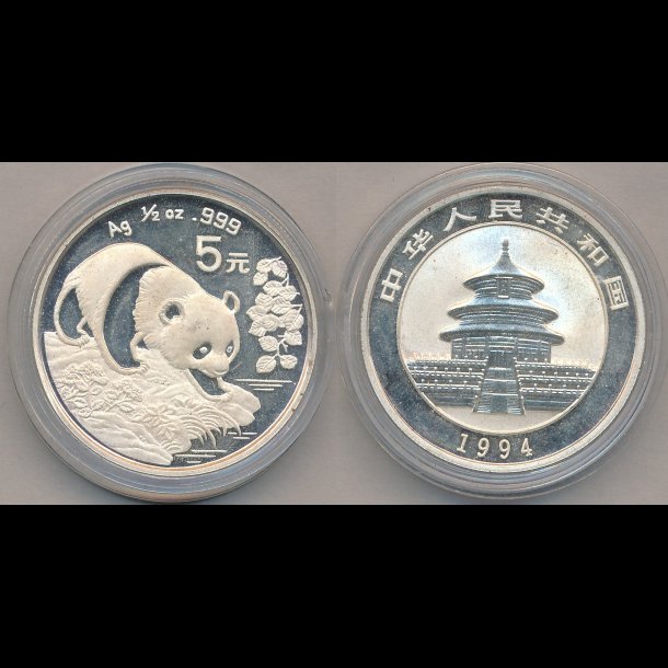 1994, Kina, 5 yuan, panda,  oz, nr2,