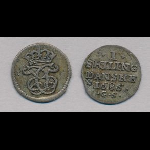1686, Christian V, 1 skilling, H 85, 1+,