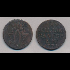 1771, Christian VII, 1 skilling, DANKSE, 1+ / 1,