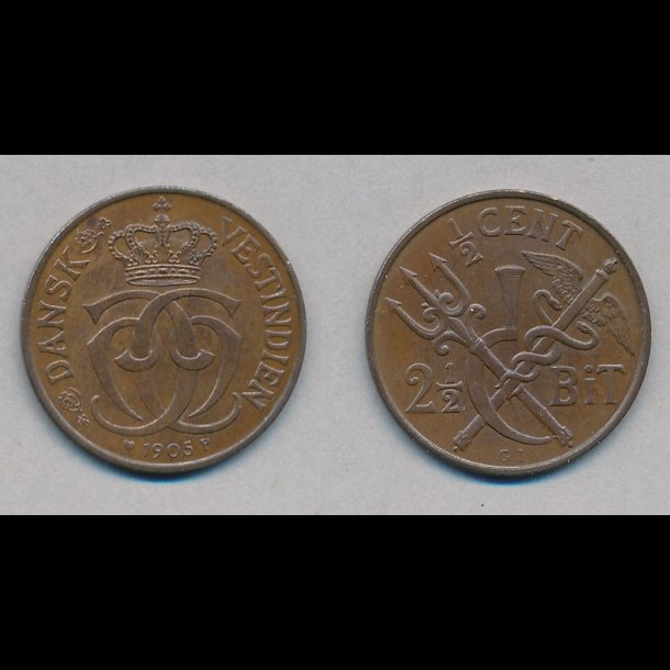 1905, Dansk Vestindien, Christian IX,  cent / 2 bit 0,