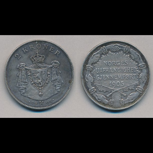 1907, Norge, 2 kroner, 1905, 1+,