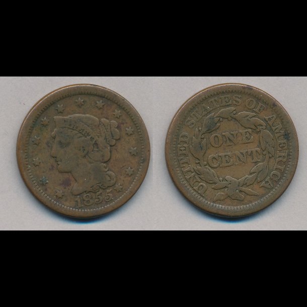 1855, USA, 1 cent, 1,