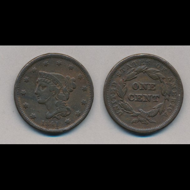 1841, USA, 1 cent, 1,