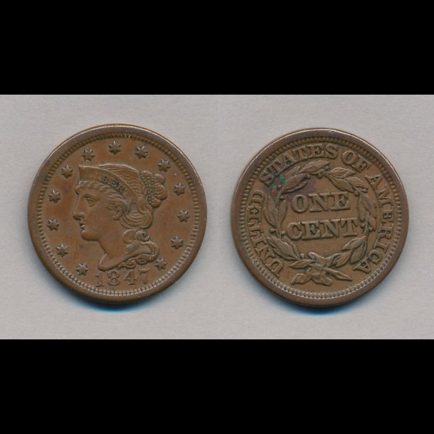 1847, USA, 1 cent, 1+,