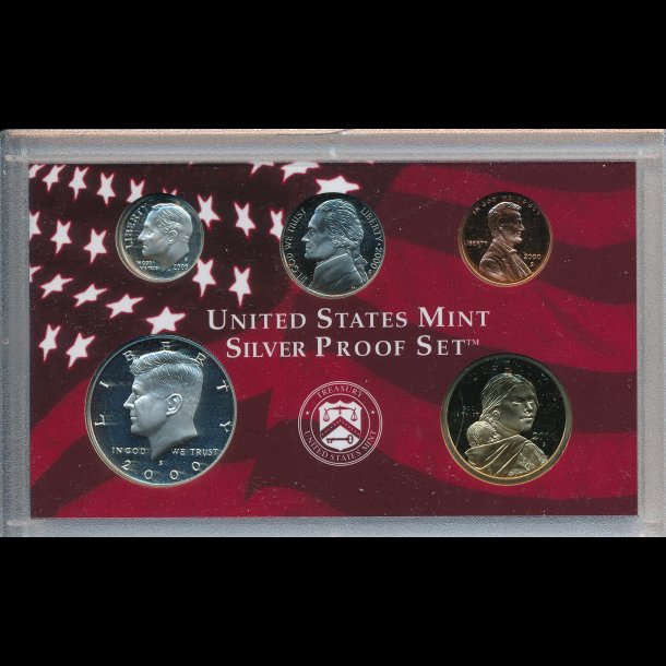 2000, USA, silver proof set, indeholder bl.a. 1 slv dime og 1  dollar,