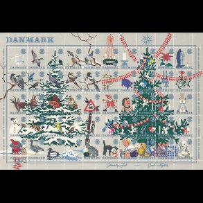 1961, Grantr� i sne og inde pyntet til jul, helark,  ufoldet, takningsfejl,