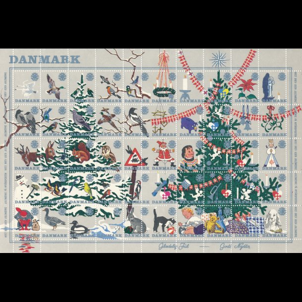 1961, Grantr i sne og inde pyntet til jul, helark,  ufoldet, takningsfejl,